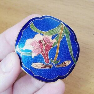 VTG Cloisonne Enamel Orchid Brooch Blue Pink Lilly Flower Bolo Tie Pendant Pin
